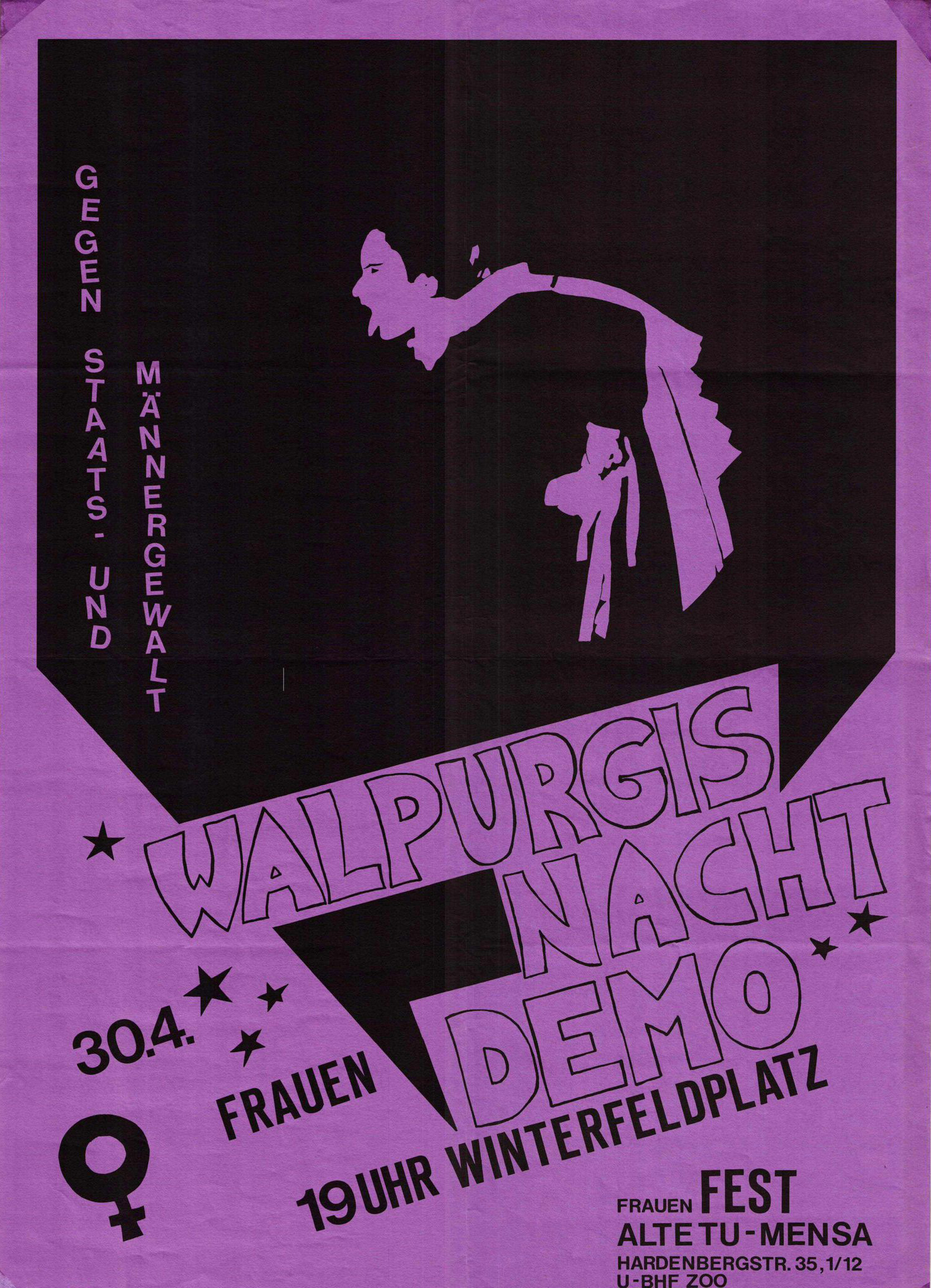 schwarz-lila Vexierbild mit schwarzer und weißer Schrift zeigt Frau, die die Zunge herausstreckt