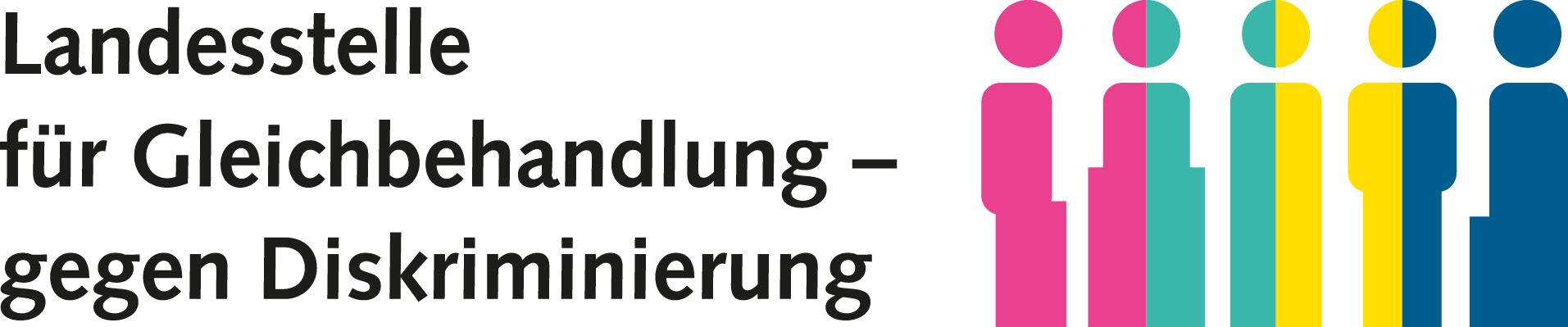 Logo der Landesstelle für Gleichbehandlung gegen Diskriminierung (LADS) zeigt fünf Figuren in unterschiedlichen Farben in rot, blau, gelb und grün
